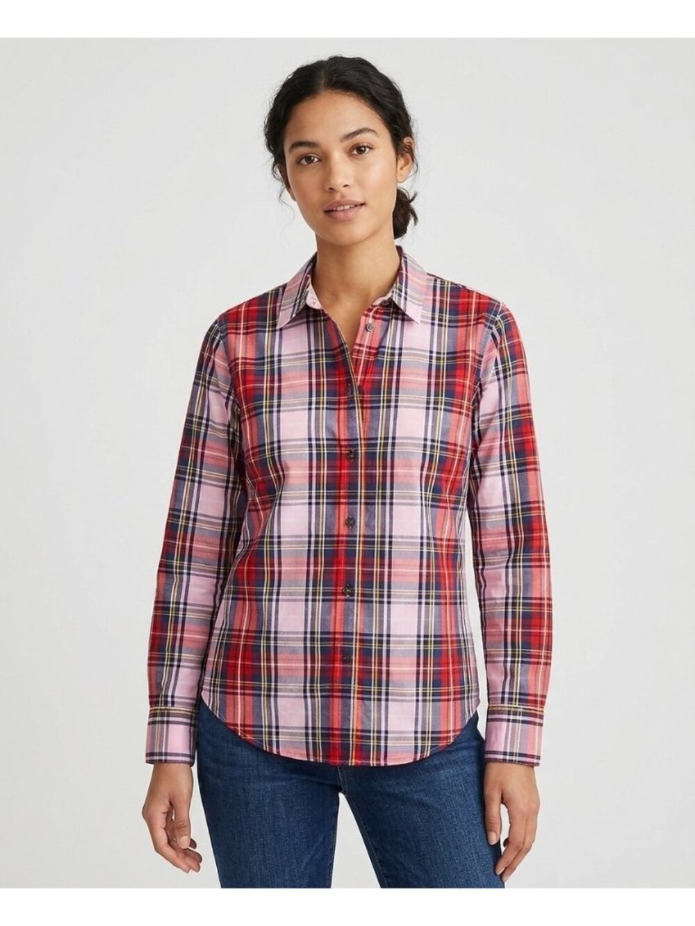 J.Crew Slim Fit Button Up Shirt Womens 14 Pink Stewart Plaid Stretch Poplin NWT